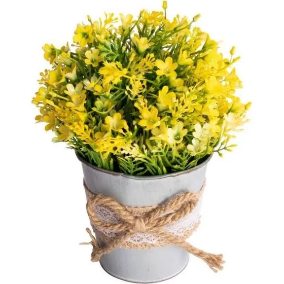 Uden mærke Kunstig Campanula 21 cm - Gul i zinkpotte
