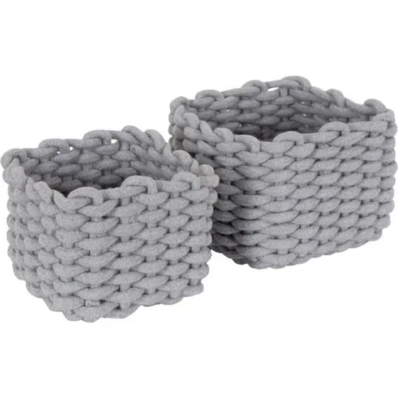 Fletkurve i bomuldsreb 2 stk. – grå (17x22x22 & 15x15x15 cm)