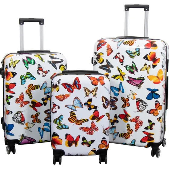 Uden Mrke Kuffertst 3 stk.  Hvid med sommerfugle (hardcase)