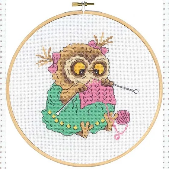 Permin Broderikit Ugle strikker Ø20 cm