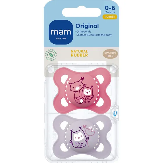 MAM Original Sut 0-6M Naturgummi Steri Pink 2 stk