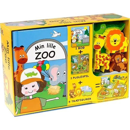 Min lille zoo – Aktivitetsæske (bog, puslespil & trædyr)