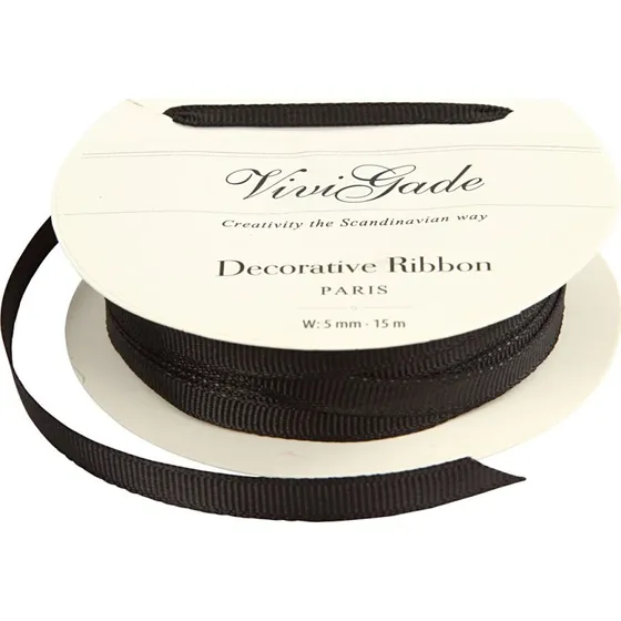 Grosgrainbnd 6 mm x 15 m, sort