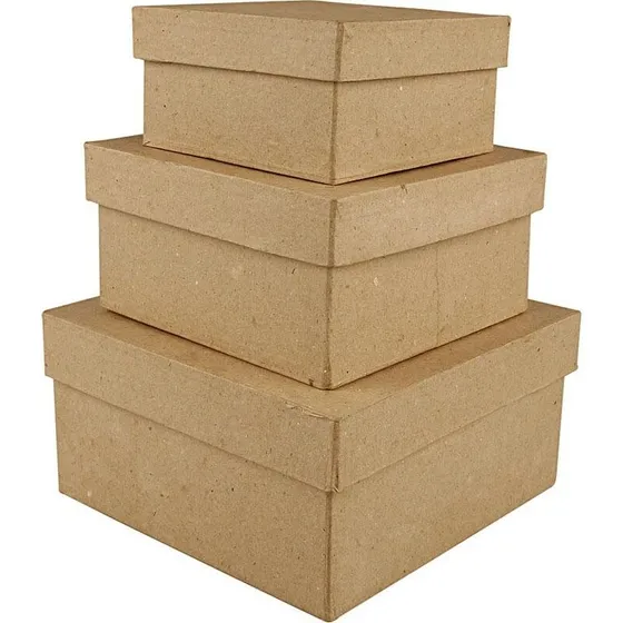 Creativ Company Kvadratiske papmaché-æsker 3 stk (10/12,5/15 cm, H 5/6/7,5 cm)