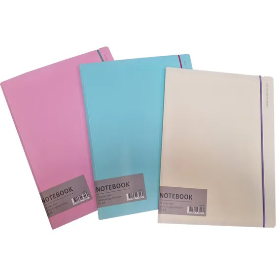 Notesbog B5 linjeret med elastik og lomme  assorteret