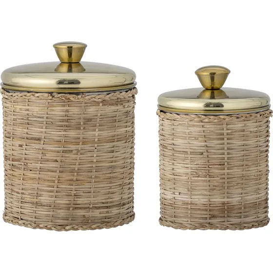 BLOOMINGVILLE Abas krukker, rattan med guldlg (2 stk)