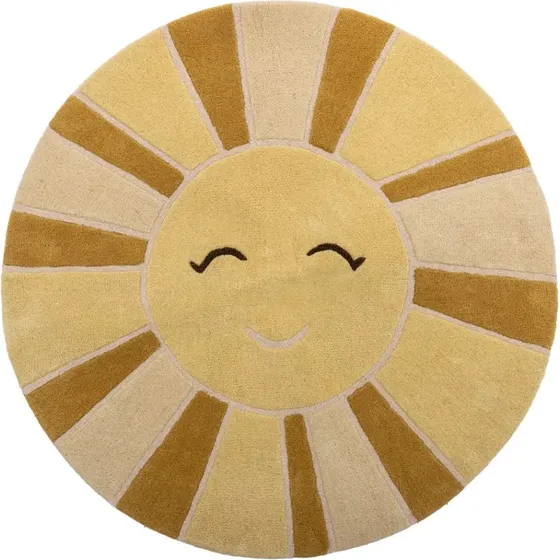 Bloomingville MINI Sun rund uldtppe, gul (110 cm)