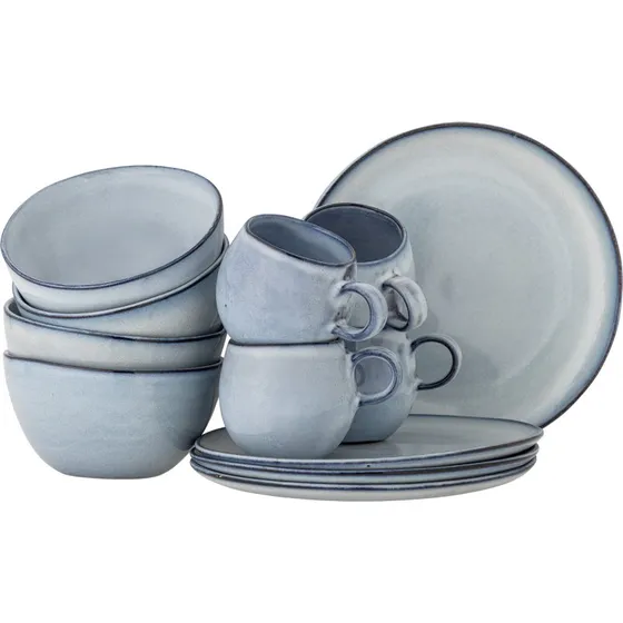 BLOOMINGVILLE Sandrine morgenmadssæt, blå stentøj, 12 dele