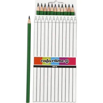 Colortime Trekantede farveblyanter 17 cm, 3 mm mine, grøn, 12 stk.