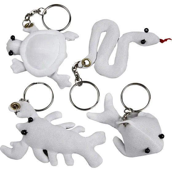 Creativ Company Tekstil-nøgleringe dyr 4 stk. (hvid, 4–8 cm)