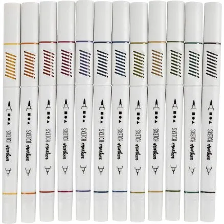 Creativ Company Sketch Marker 12 stk  dobbelttusch (streg 1+25 mm), douche farver