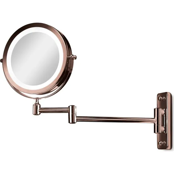 Gillian Jones dobbeltsidet væghængt makeup-spejl 10x LED, kobber