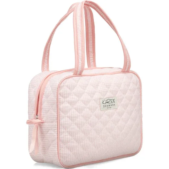 Karen stor toilettaske med hank, rosa-ternet quilt
