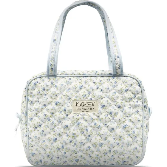 Karen stor toilettaske med hank - blå småblomstret quilt