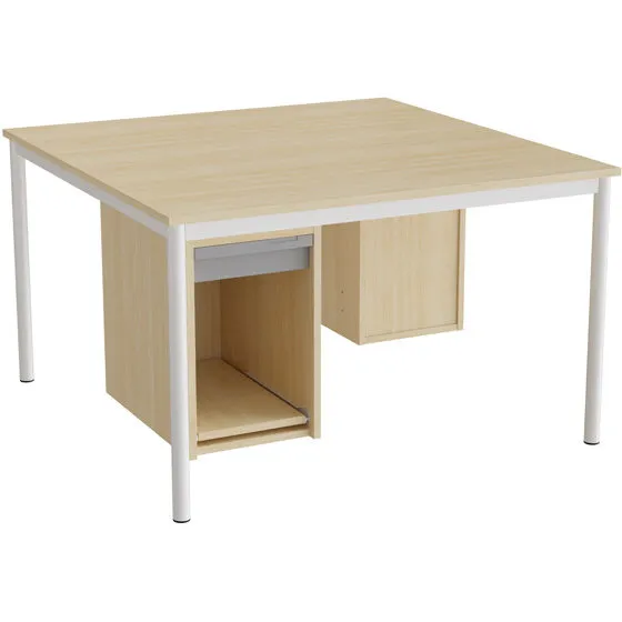 Sybord 136 1200x1200 H720, birk laminat, hvid stel