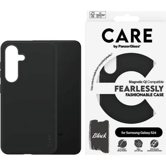 CARE by PanzerGlass Qi-kompatibelt cover til Samsung Galaxy S24, sort