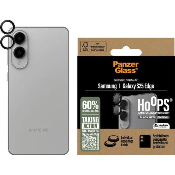 PanzerGlass Hoops kameralinsebeskytter til Samsung Galaxy S25 Edge (Sort)