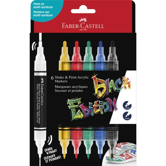Faber-Castell Black Edition Shake & Paint akryltusser 6 stk