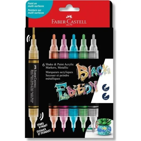 Faber-Castell Black Edition Shake & Paint Akryltusser 6 metallic