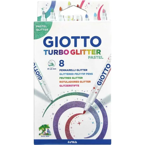 Giotto Turbo Glitter-tusser 8 stk. Pastel