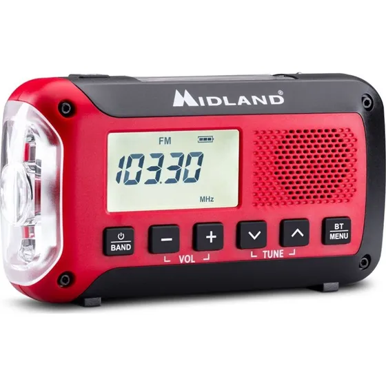 MIDLAND ER250 BT Nødradio - Solcelle & Håndsving, 2600mAh, Rød