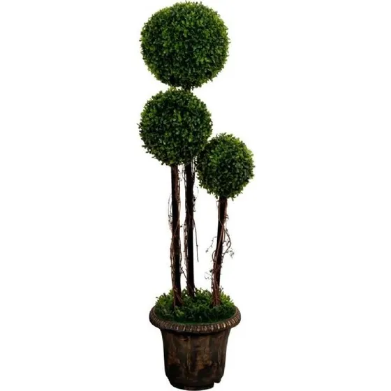 Kunstig buksbom 120 cm – rund form i brun potte