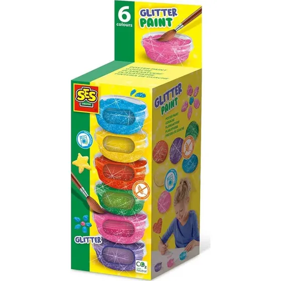 SES Creative Plakatmaling Glitter 6x45 ml, 6 farver