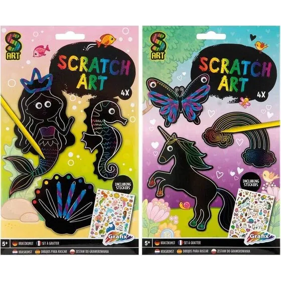 Creative Craft Group Scratch Art - Dyr (4 ark + skrabepen)