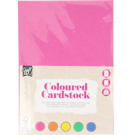 Farvet karton A5 220 g - 5 farver, 25 ark