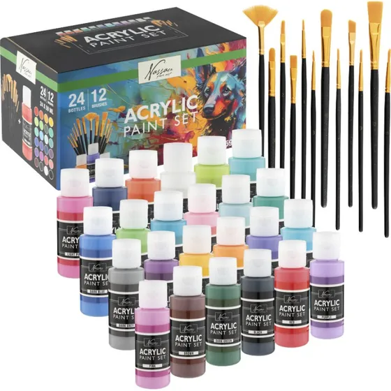 Nassau Akrylmaling st 24 x 59 ml inkl. 12 pensler