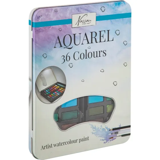 Nassau Farvelade 36 stk i metalske med pensel og skitseblyant