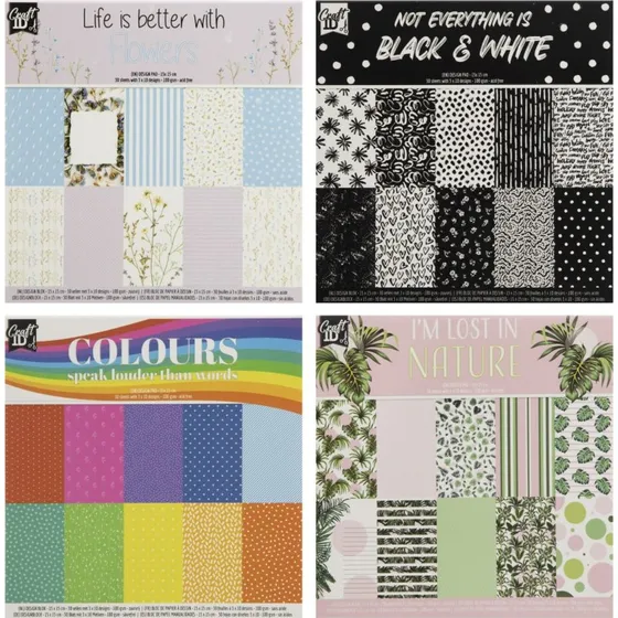 Mønstret papirblok 15x15 cm – 30 ark, 100 g