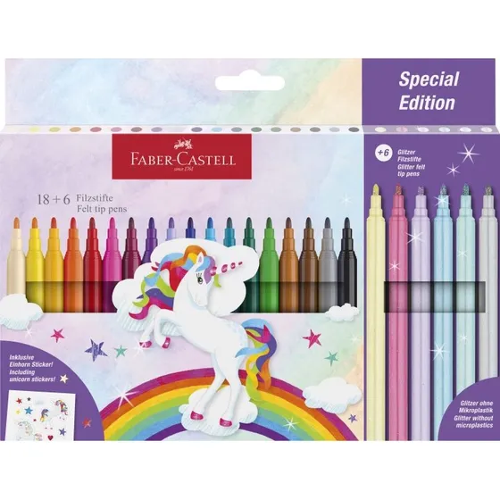 Faber-Castell Filtstifte Unicorn 24 stk (18+6) inkl. klistermrker