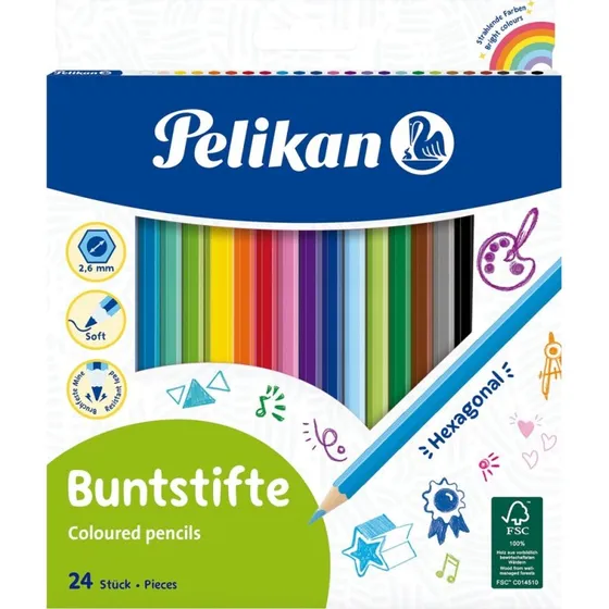Pelikan farveblyanter 24 stk. – sekskantede, blød 3 mm spids