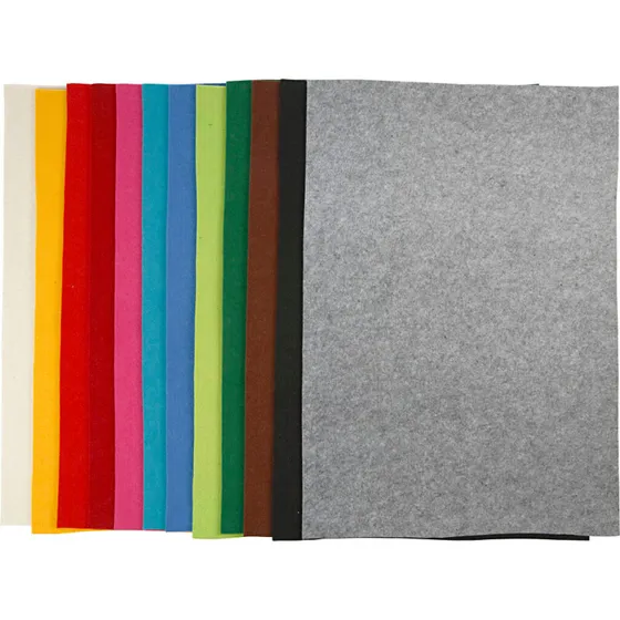 Hobbyfilt 42x60 cm 3 mm – 12 ark, assorterede farver