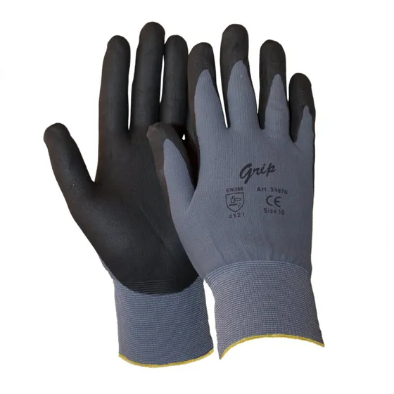OS Grip montagehandske str. 10 - grå med sort nitril