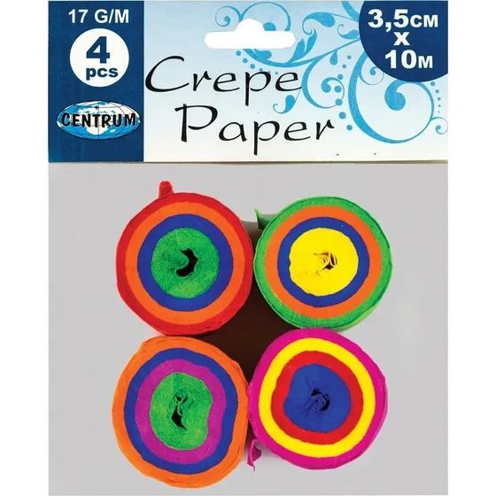 Centrum Crepepapir 4 ruller assorterede 3,5 cm x 10 m