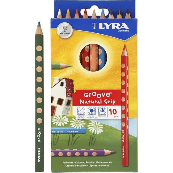 Lyra Groove 10 stk farveblyanter - Natural Grip, 10 farver