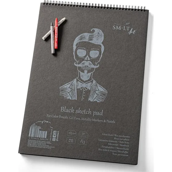 Tegneblok med sort papir A3, 165 g