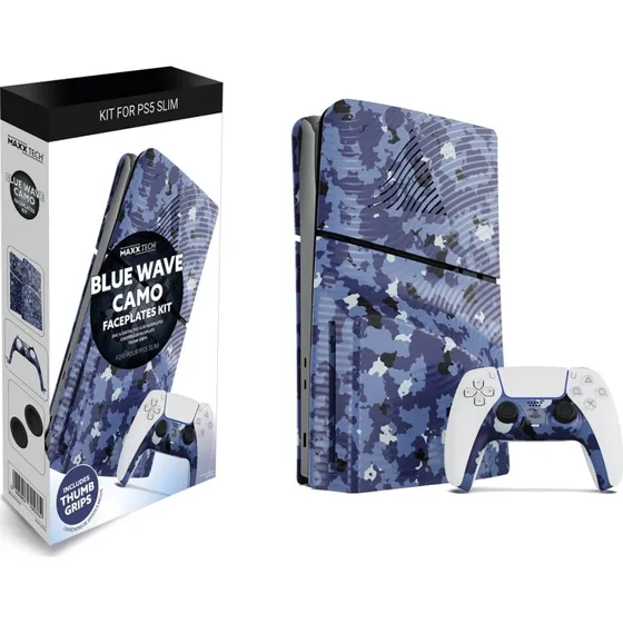 Maxx Tech PS5 Slim frontplader (5 stk) + controller – Blue Wave Camo