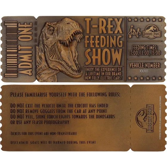 Jurassic Park  Billet til fodringsshow (nummereret metalbillet)