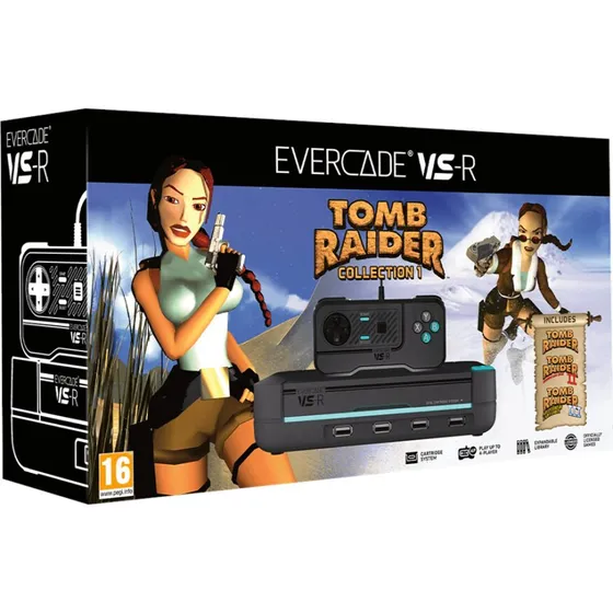Blaze Evercade VS-R konsol (koksgrå/turkis) inkl. Tomb Raider-kassette & controller