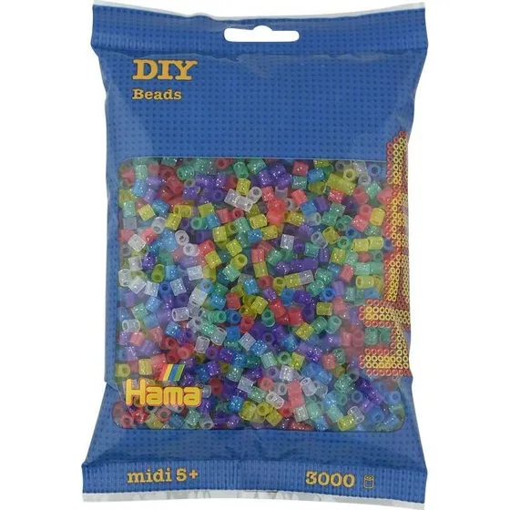 Hama Midi Perler 3000 stk – Transparent Glitter Mix