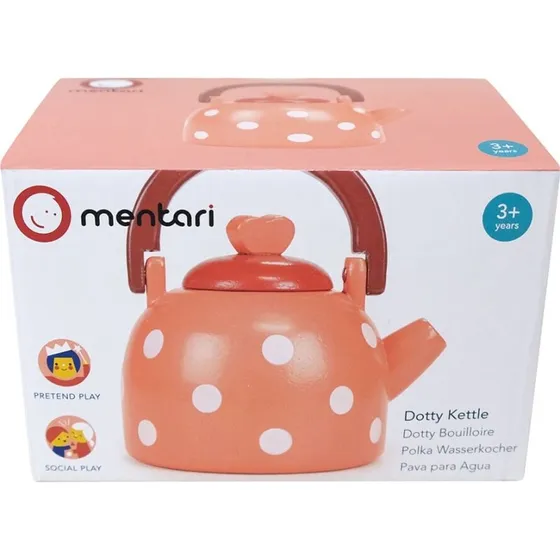 Mentari Dotty legetjskedel i tr med prikker, 10x8x11 cm