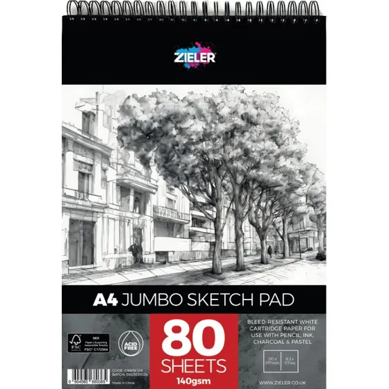 Zieler Skitsebog A4 - 80 sider, 140 g, spiralryg