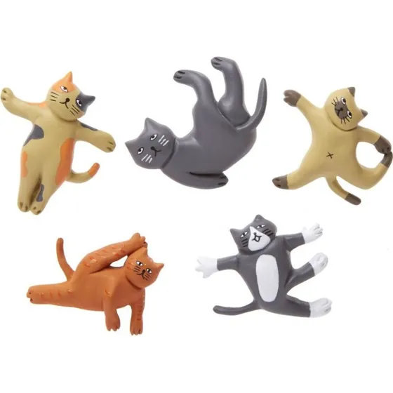 Kikkerland Cat Yoga Magnets (MG89)  5 hndmalede kattemagneter