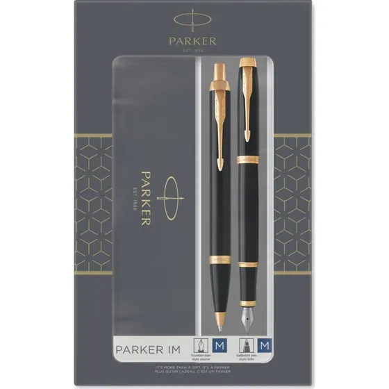 Parker IM dobbelt st  fyldepen & kuglepen, sort lak/guld
