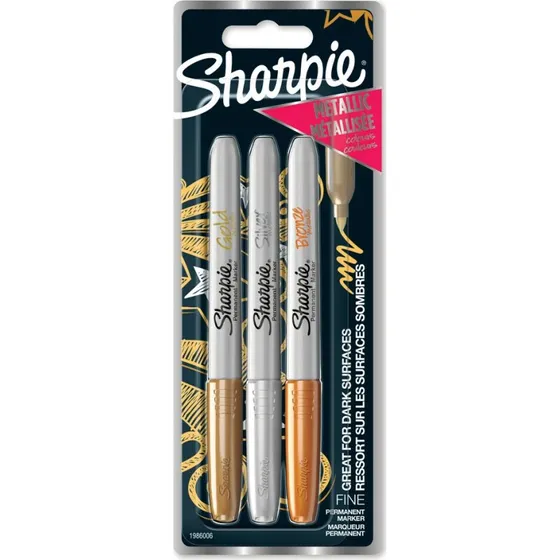Sharpie Metallic permanente marker 1,4 mm  3 stk (guld/slv/bronze)