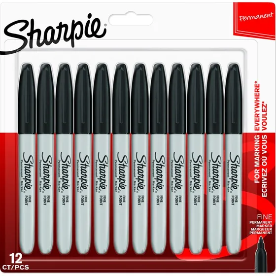 Sharpie Permanent Marker fin spids, sort 12 stk