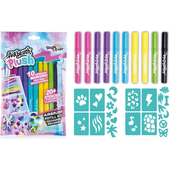 Airbrush Plush Refillsæt – 10 farvepenne til plys
